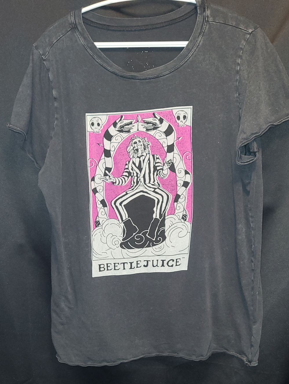 Beetlejuice Graphic Unisex Black Tee with Pink Accent No Size Tag